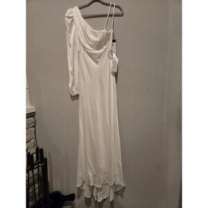 Mac Duggal Ivory One Shoulder Hi Low Dress Women's 6 Formal Wedding White Party